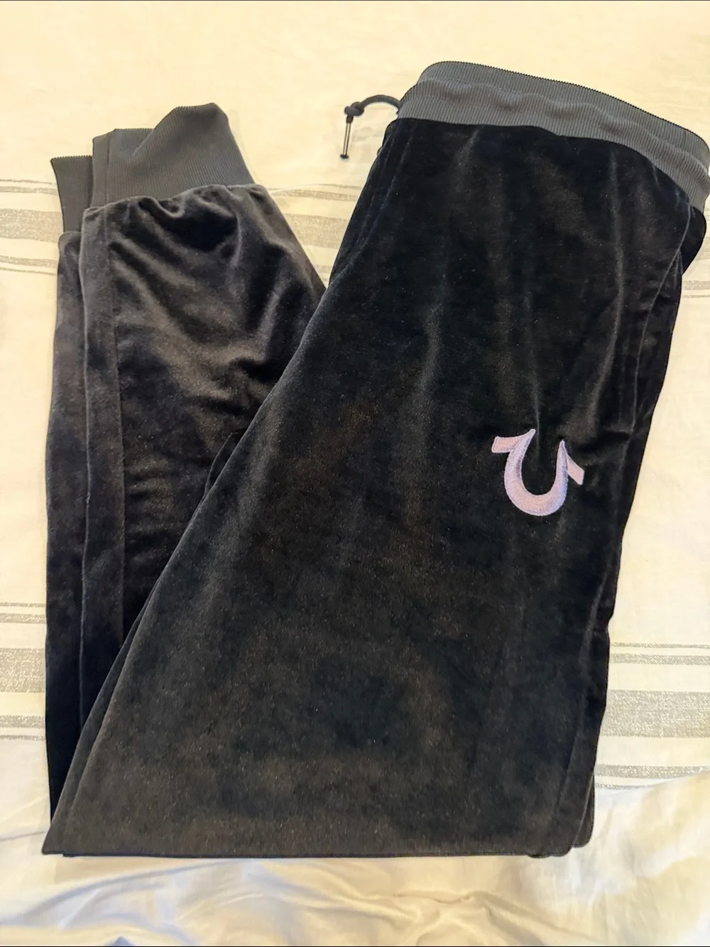 True Religion Black Velour Joggers with gray Logo size small men's